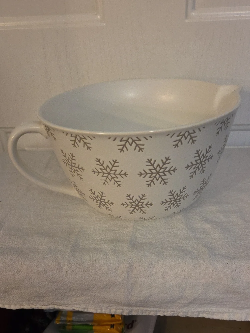 Crate&Barrel White Ceramic Bowl with Snowflake Design